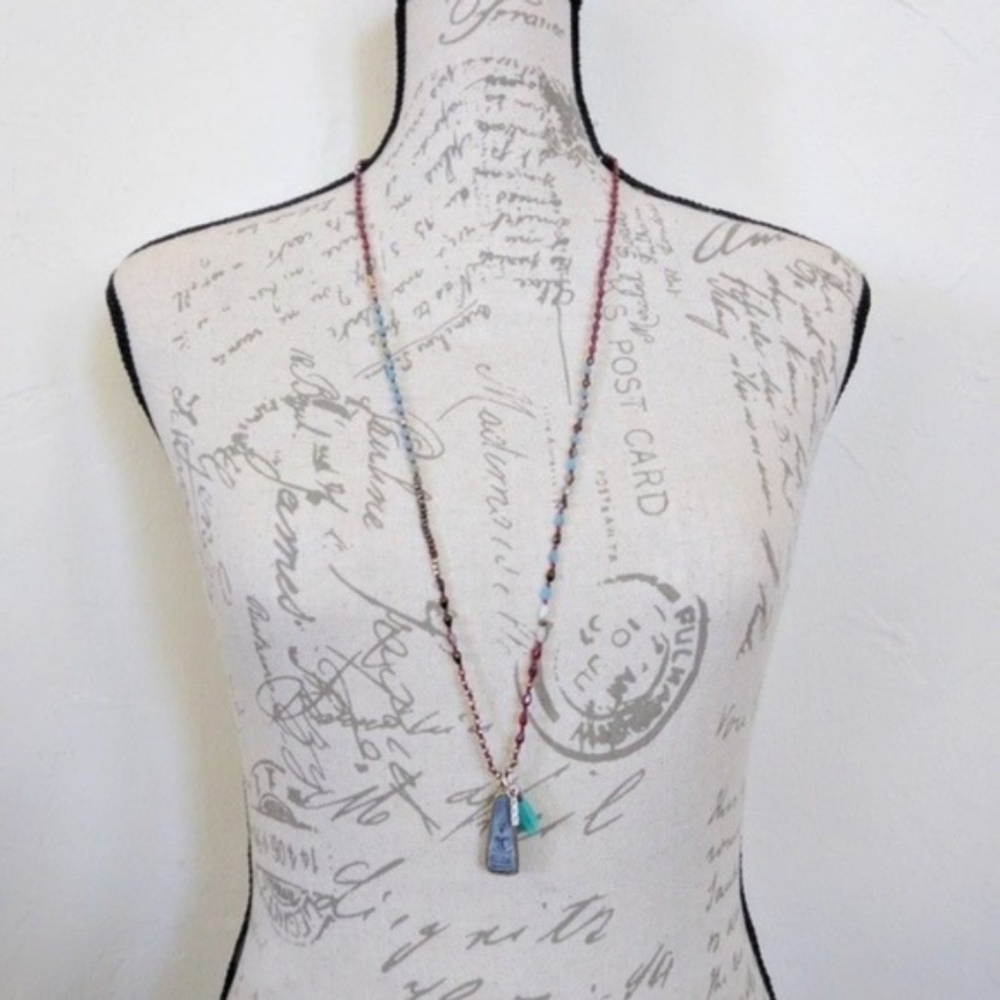 Sundance Catalog Long Beaded Garnet Red Buddha Amulet Pendant Necklace - Picture 3 of 3